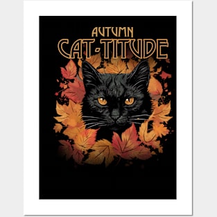 Autumn Cat-Titude Fall Leaves Posters and Art